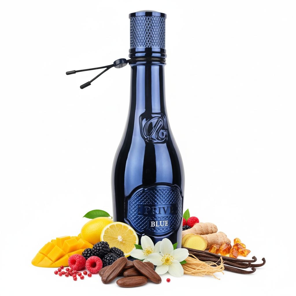 Prive Blue Eau de Parfum 100 ml perfume bottle with citrus, berries, flowers and spices